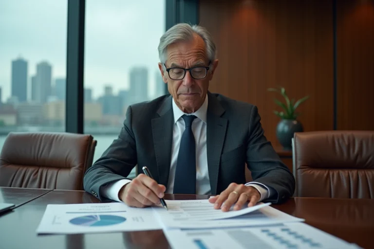Actionnaire historique Europlasma analysant des documents financiers en salle de conseil d'administration en 2026