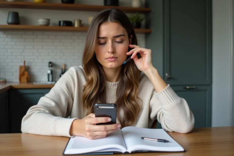 Jeune femme vérifiant l'orthographe sur son smartphone